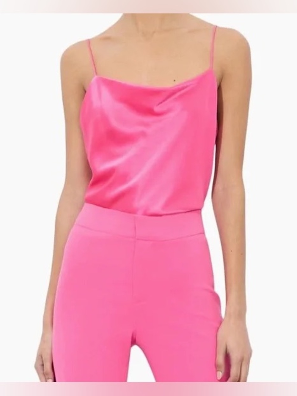 Alice + Olivia Harmon Slip Tank Pink Satin | Chic Date Night Going out Top - Picture 8 of 13